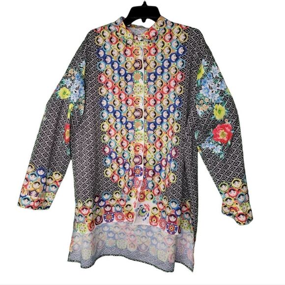 MISSLOOK  OVERSIZED MULTI-PRINT BLOUSE. - Picture 1 of 11
